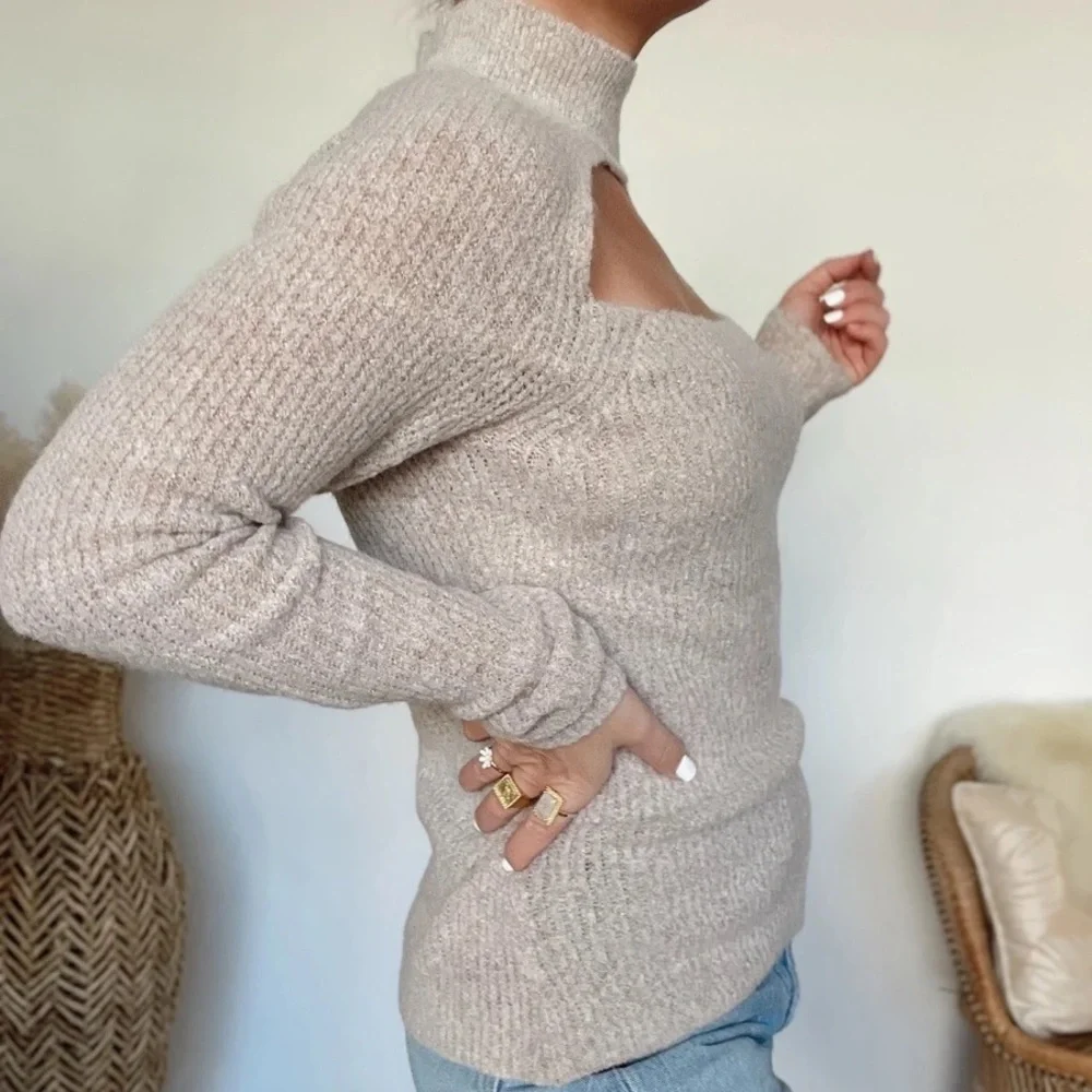 Beige Knit Cut Out Sweater - New - Picture 4 of 5